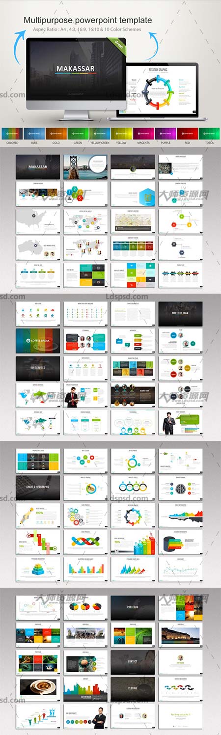 Makassar Powerpoint,PPT模板－简洁大气的数据汇报模板